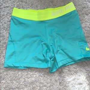 Teal-light green/blue Nike pro shorts